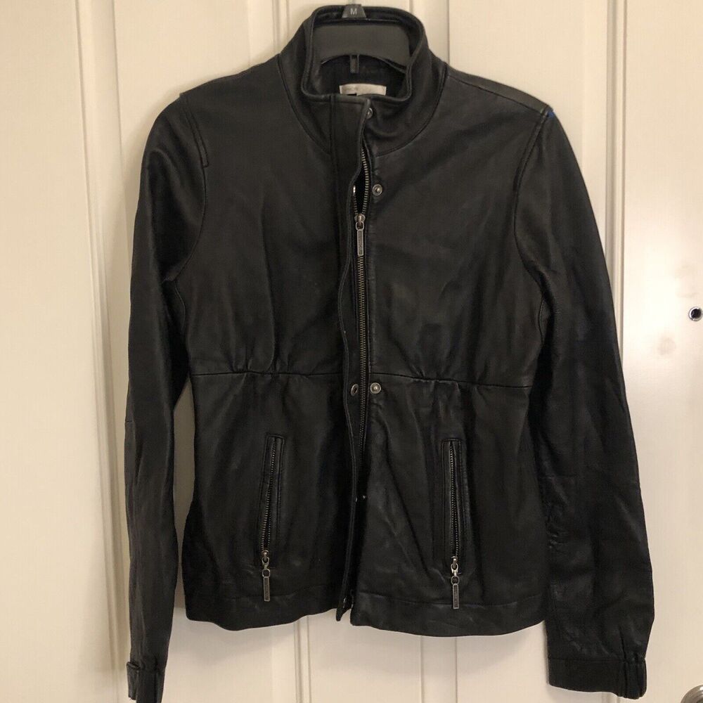 VINCE Genuine Leather Moto Black Zip Button Jacket Coat MSRP $695 SMALL  Lined